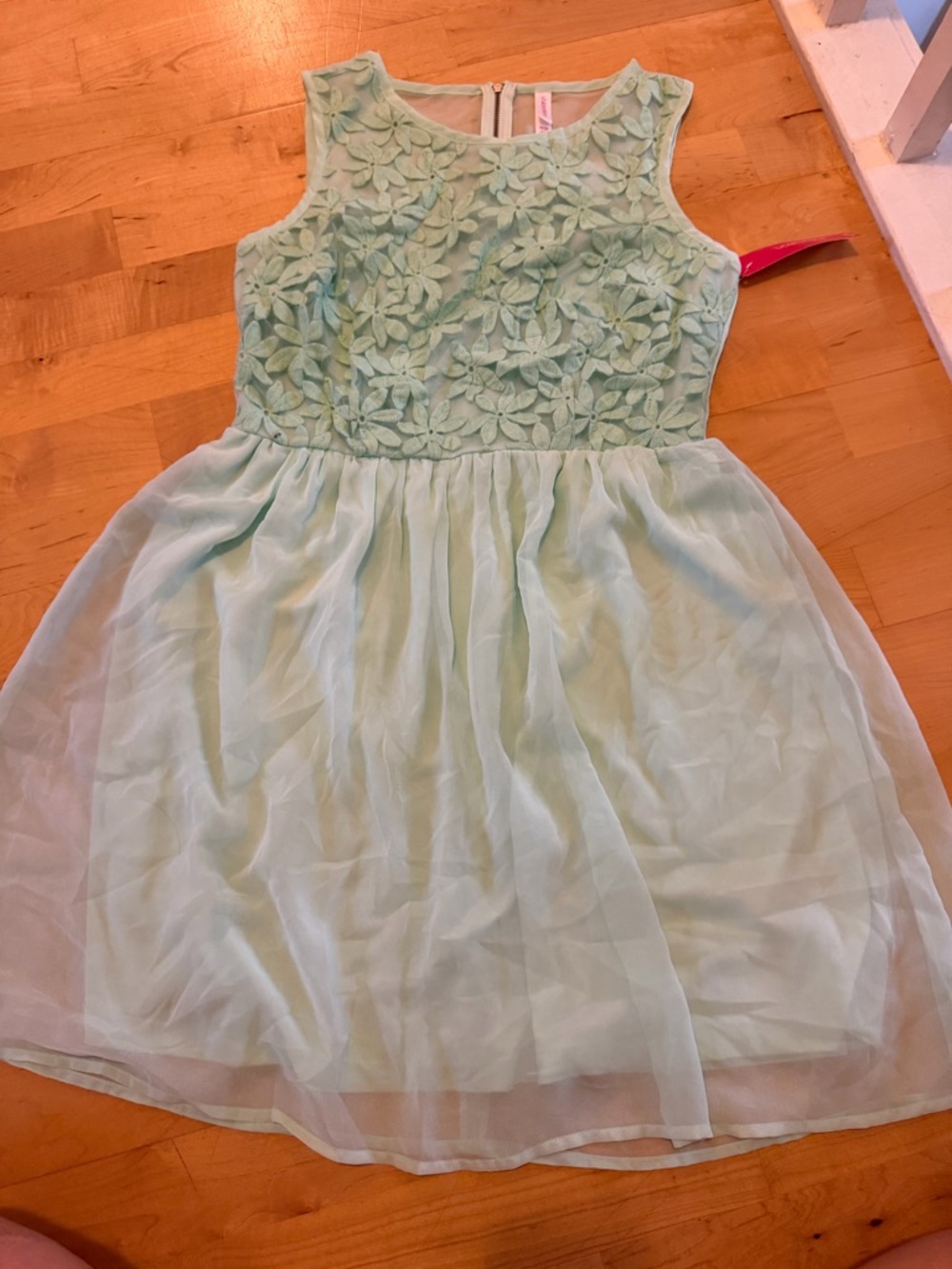 Xhilaration Light Mint Floral Lace Chiffon Dress